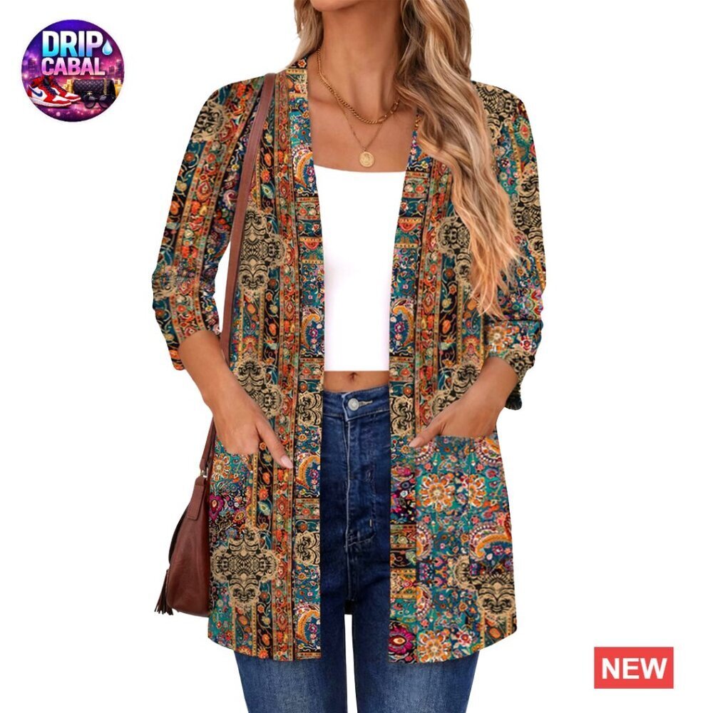 Lightweight Cardigan 3/4 Sleeve Open Front Loose Fit Casual Chic with Pockets